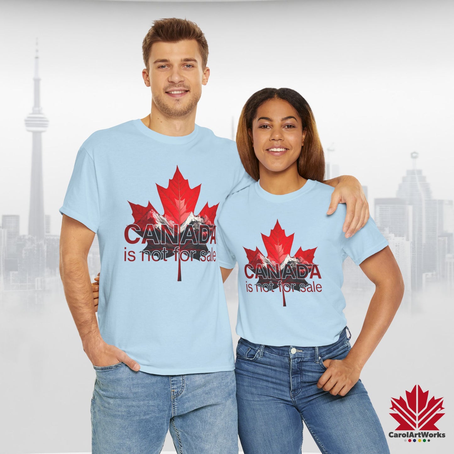 “Canada is not for Sale” Unisex Heavy Cotton Tee – Red Maple Leaf and Mountains, Stylish Canada Shirt