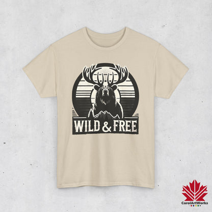 “Wild & Free” Unisex Cotton Tee – Nature Inspired Graphic T-Shirt