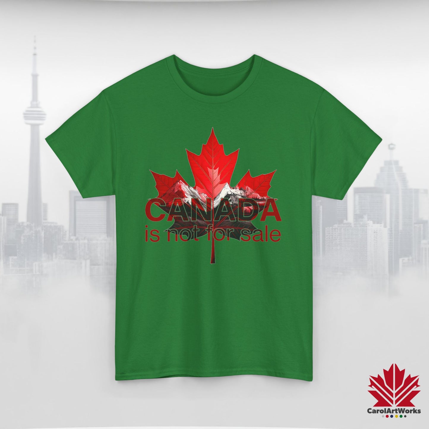 “Canada is not for Sale” Unisex Heavy Cotton Tee – Red Maple Leaf and Mountains, Stylish Canada Shirt
