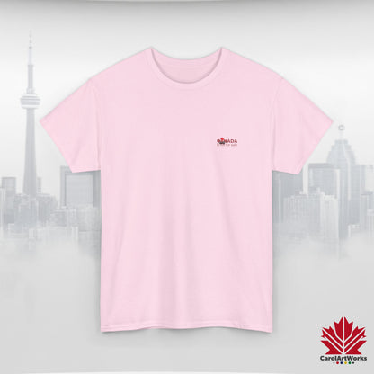 “Canada is not for Sale” Unisex Heavy Cotton Tee – Red Maple Leaf and Mountains, Stylish Canada Shirt