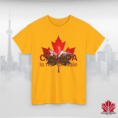 “Canada is not for Sale” Unisex Heavy Cotton Tee – Red Maple Leaf and Mountains, Stylish Canada Shirt