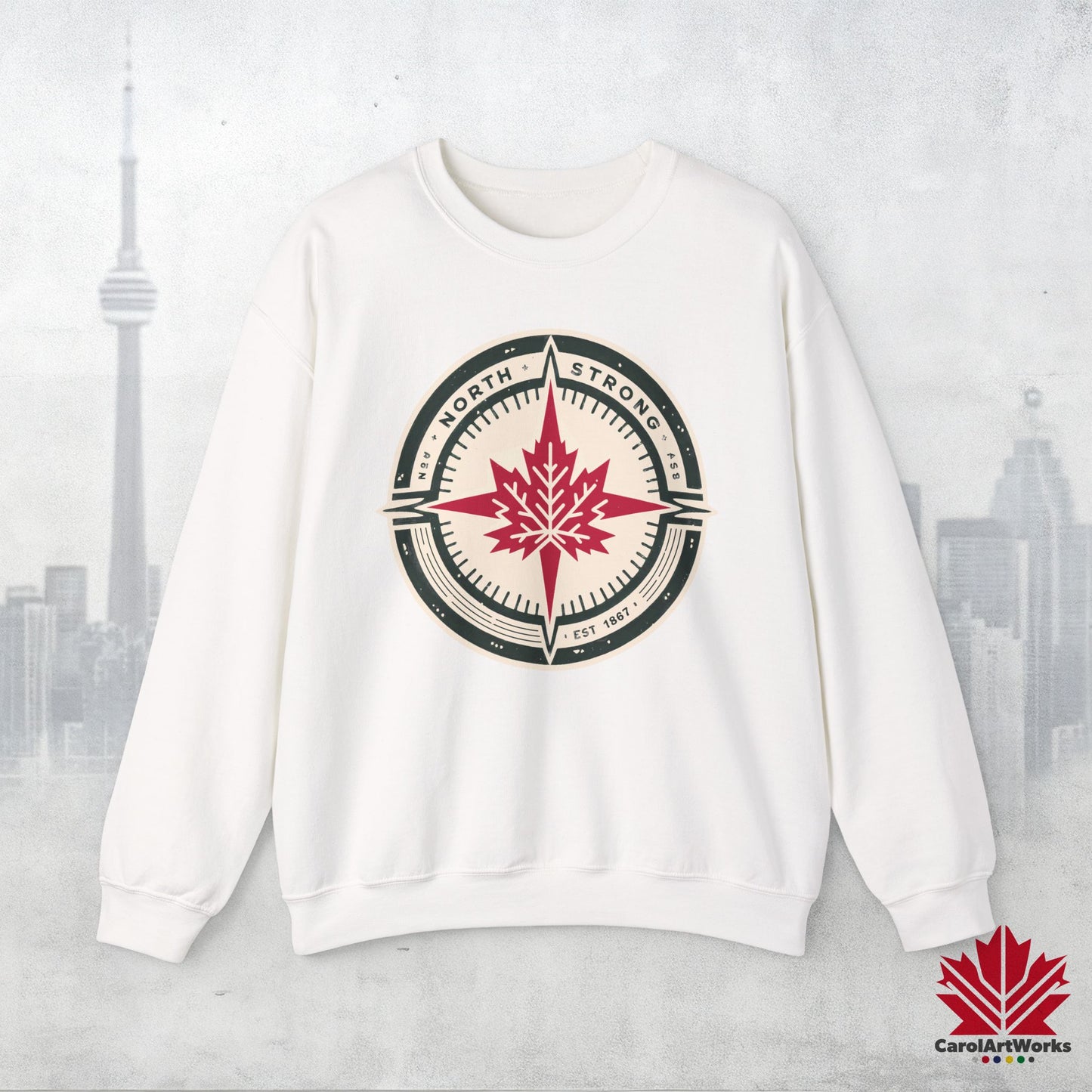 “North Strong” Compass Design Unisex Sweatshirt – Navigate Adventure with Canadian Pride