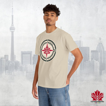 “North Strong” Compass Design – Unisex Cotton Tee – Navigate Adventure with Canadian Pride