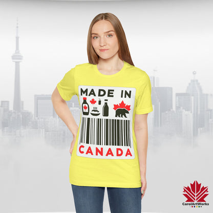 "Made in Canada" product label Design Unisex Short Sleeve Tee – Minimalist, Playful, and Proud