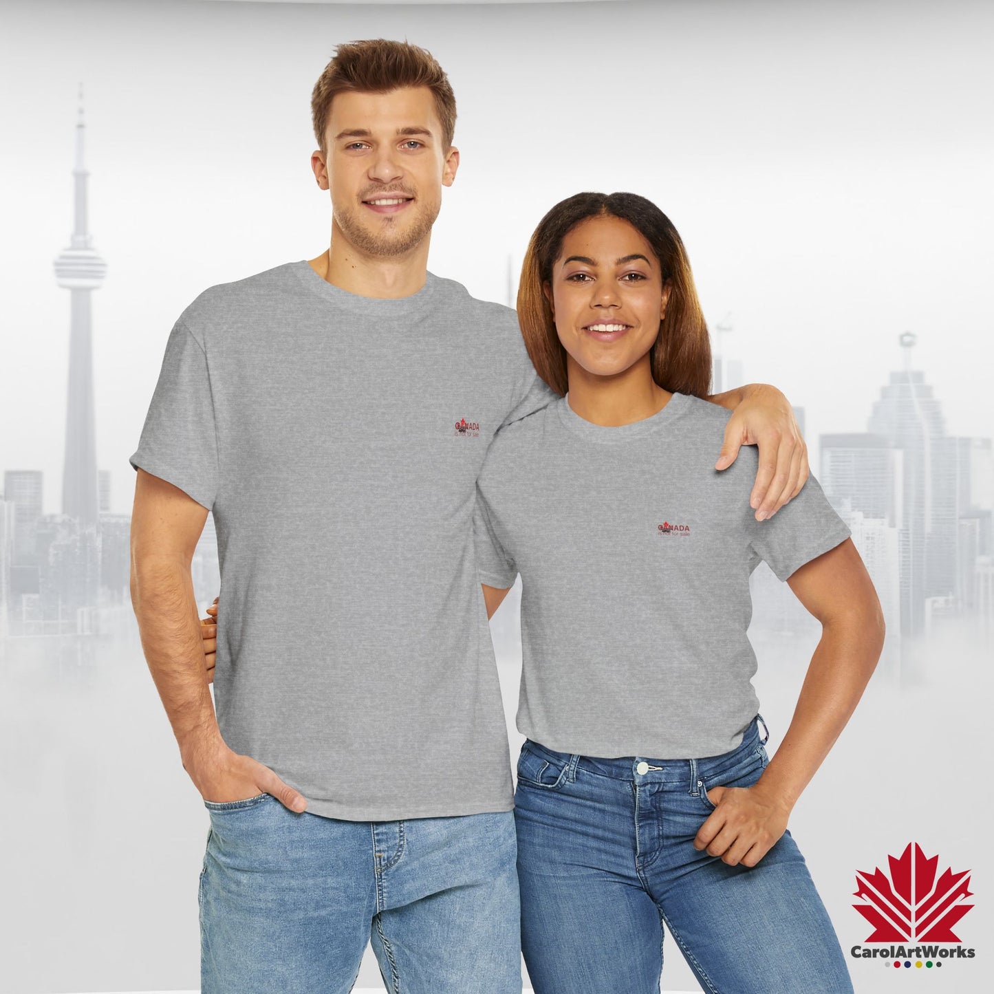 “Canada is not for Sale” Unisex Heavy Cotton Tee – Red Maple Leaf and Mountains, Stylish Canada Shirt