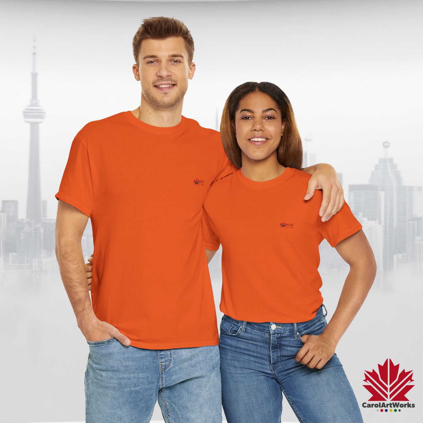 “Canada is not for Sale” Unisex Heavy Cotton Tee – Red Maple Leaf and Mountains, Stylish Canada Shirt