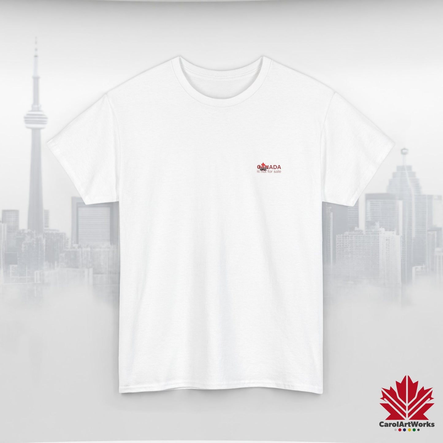“Canada is not for Sale” Unisex Heavy Cotton Tee – Red Maple Leaf and Mountains, Stylish Canada Shirt