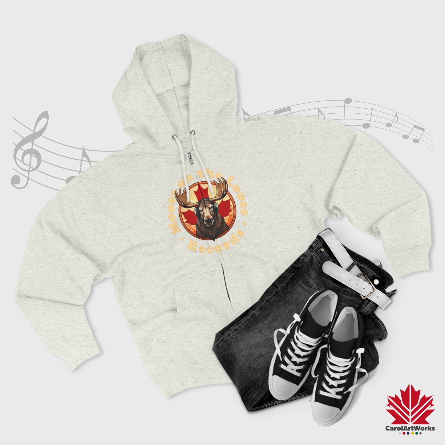 "Moose on the Loose Records" Unisex Zip Hoodie - Cozy and Stylish for Music Lovers