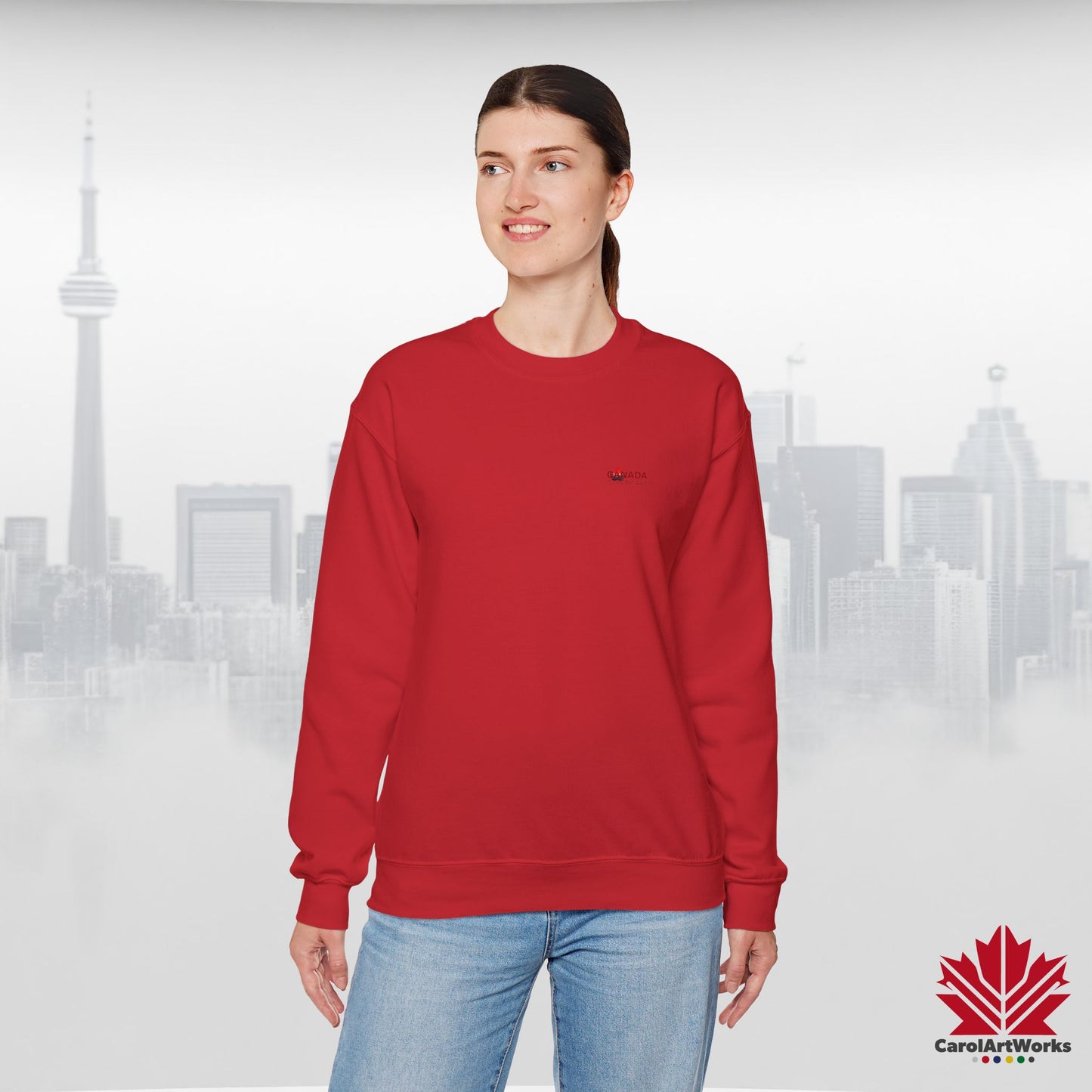 “Canada is Not for Sale” Crewneck Sweatshirt - Red Maple Leaf and Mountains, Soft and Warm