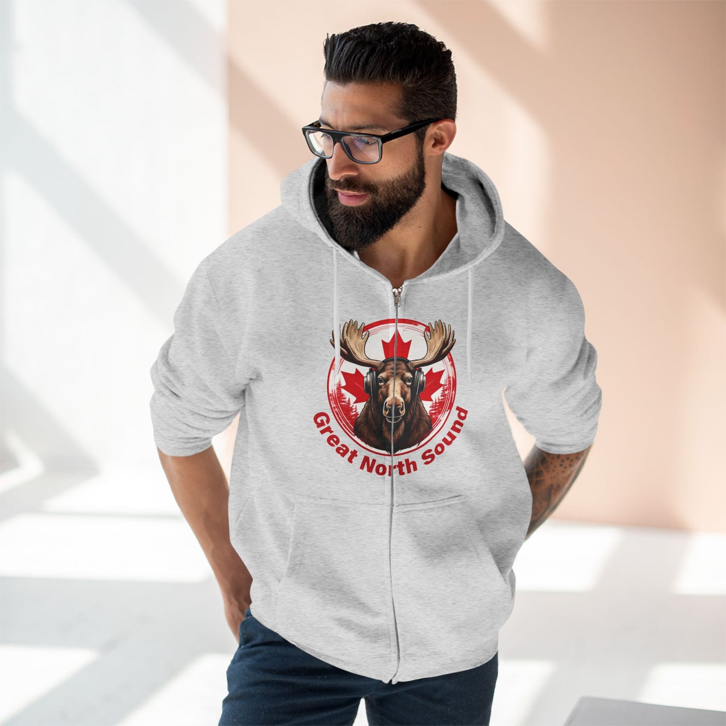 "Great North Sound" Moose and Music Unisex Zip Hoodie