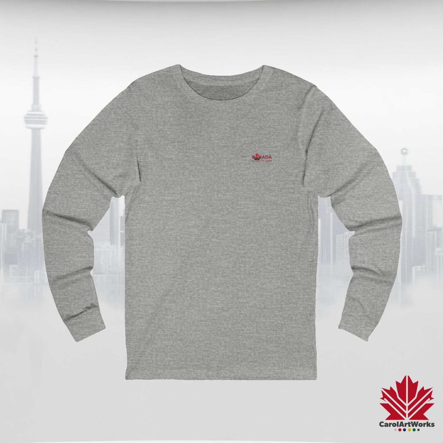 Unisex Long Sleeve Tee “Canada is Not for Sale” – Red Maple Leaf and Mountains, Canadian Pride Shirt