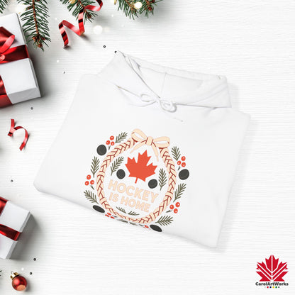 Hockey Lace Wreath Hoodie | Canadian Hockey Christmas Hoodie | Premium Fleece, Free Shipping