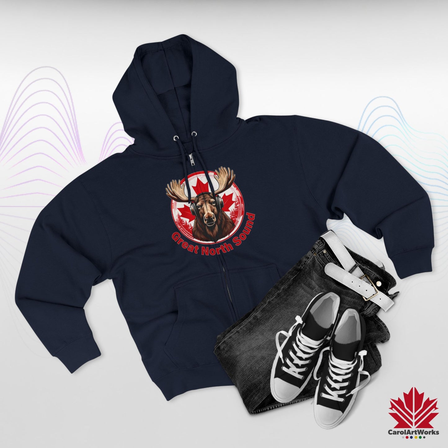 "Great North Sound" Moose and Music Unisex Zip Hoodie