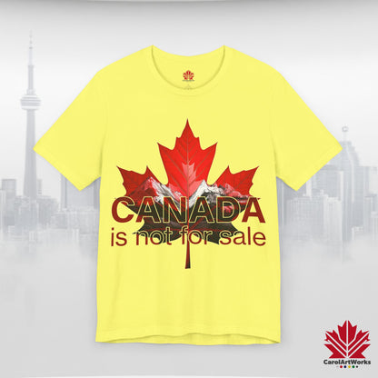 “Canada is not for Sale” Unisex Short Sleeve Tee – Red Maple Leaf and Mountains, Stylish Canada Shirt