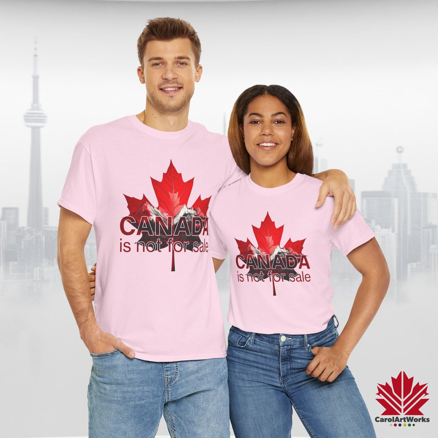 “Canada is not for Sale” Unisex Heavy Cotton Tee – Red Maple Leaf and Mountains, Stylish Canada Shirt