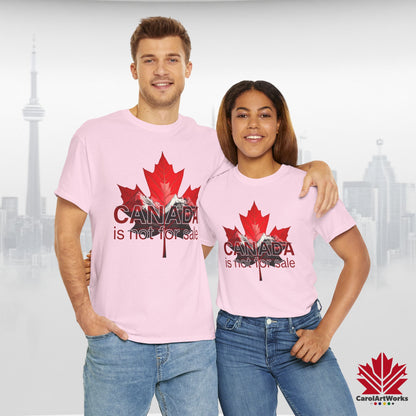 “Canada is not for Sale” Unisex Heavy Cotton Tee – Red Maple Leaf and Mountains, Stylish Canada Shirt