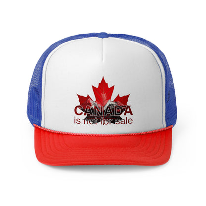 Trucker Cap “Canada is Not for Sale” – Adjustable Mesh Hat, Red Maple Leaf and Mountains Design
