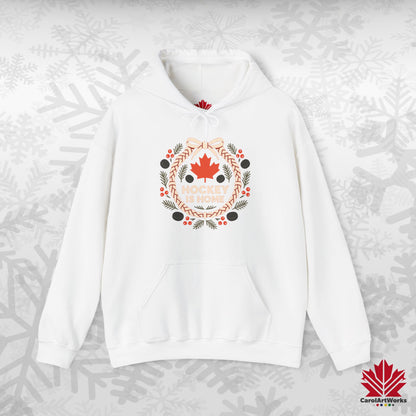 Hockey Lace Wreath Hoodie | Canadian Hockey Christmas Hoodie | Premium Fleece, Free Shipping