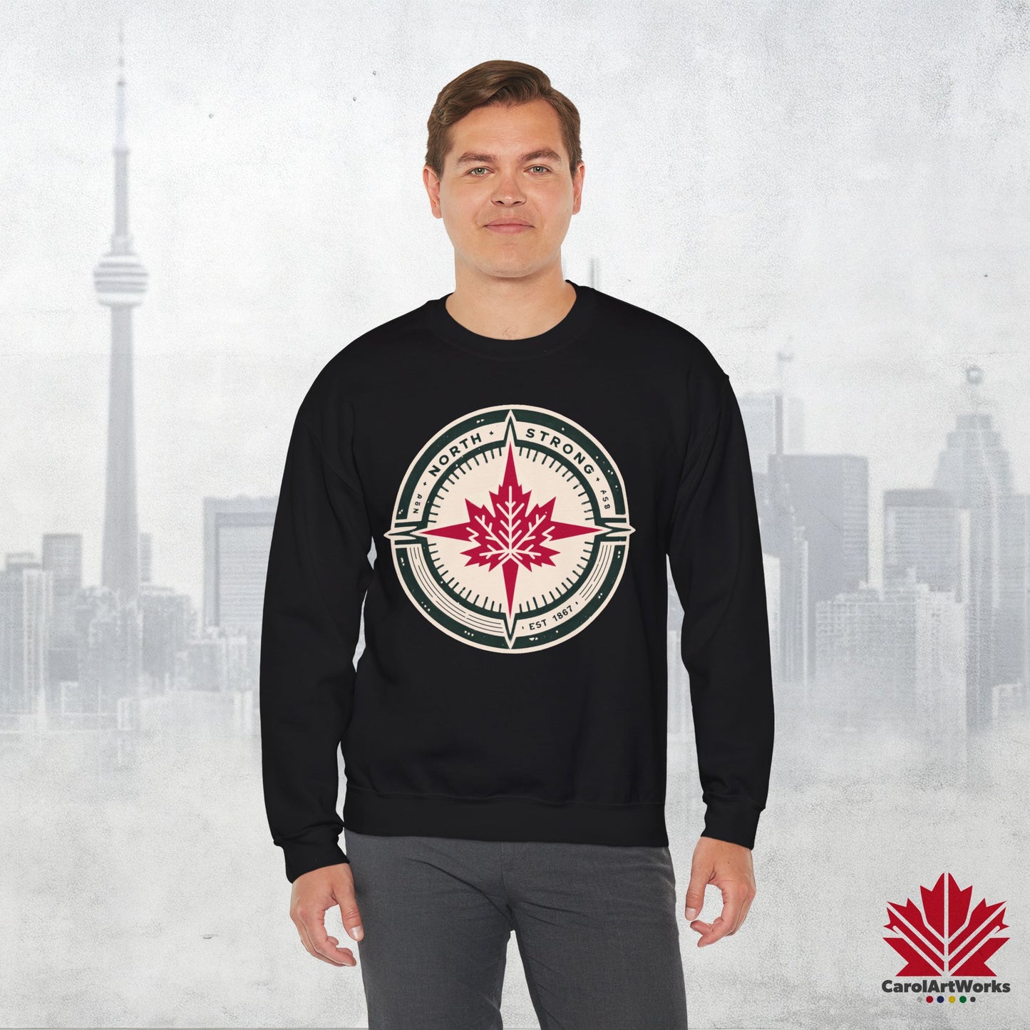 “North Strong” Compass Design Unisex Sweatshirt – Navigate Adventure with Canadian Pride