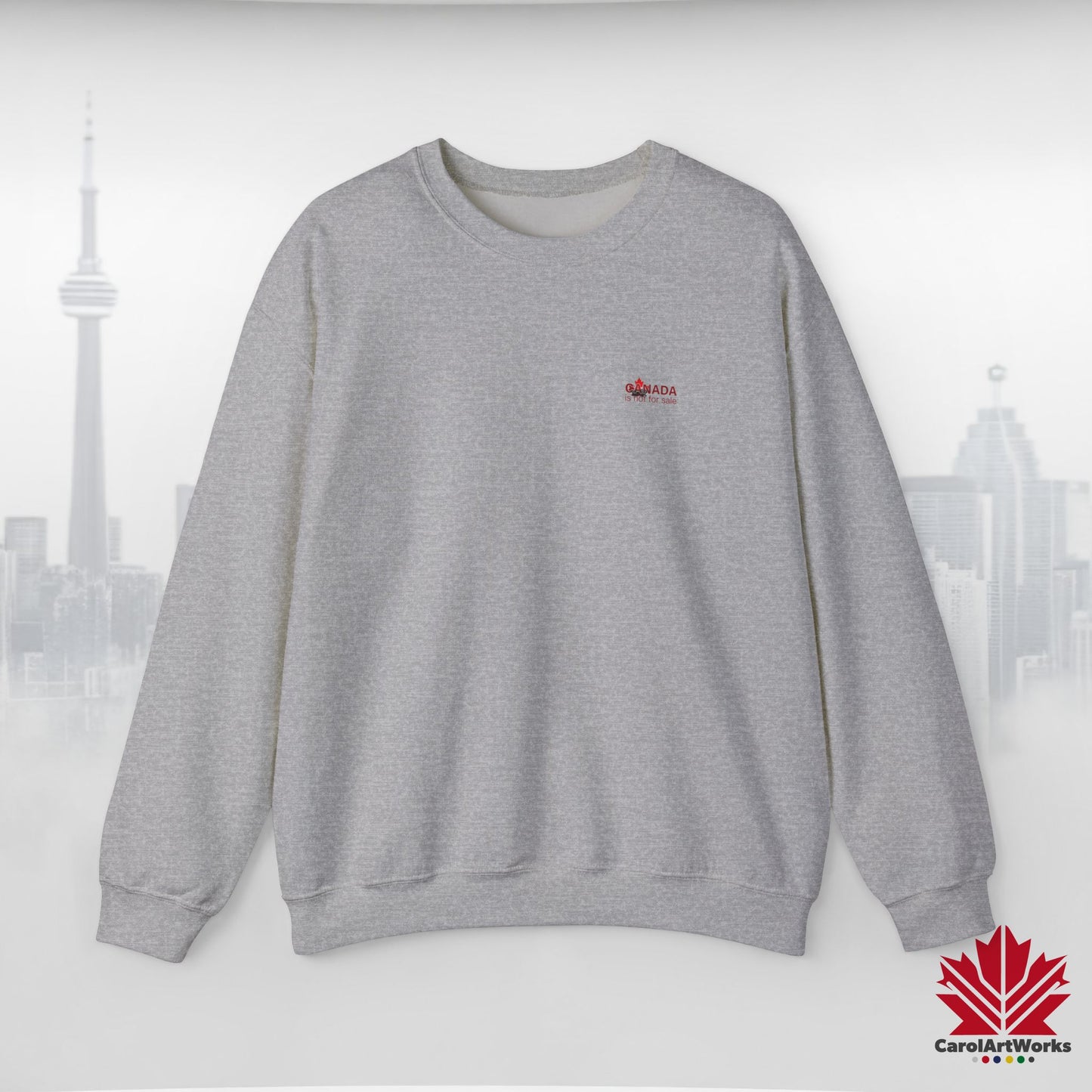 “Canada is Not for Sale” Crewneck Sweatshirt - Red Maple Leaf and Mountains, Soft and Warm