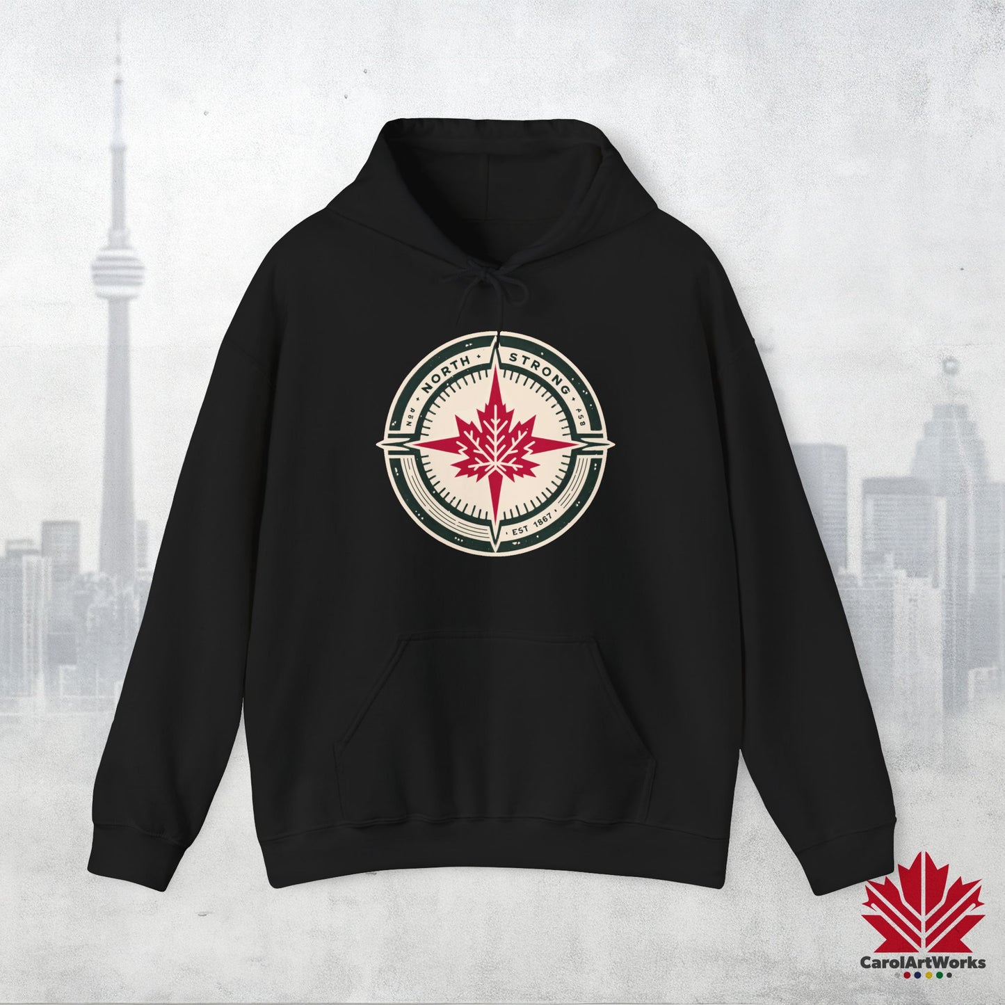 Sweat à capuche unisexe « North Strong » avec motif boussole – Vivez l'aventure avec fierté canadienne