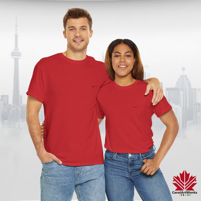 “Canada is not for Sale” Unisex Heavy Cotton Tee – Red Maple Leaf and Mountains, Stylish Canada Shirt
