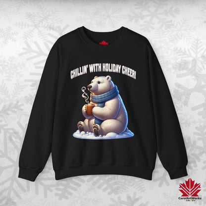 Chillin’ With Holiday Cheer Sweatshirt | Cozy Polar Bear Crewneck | Canadian-Made Holiday Fleece