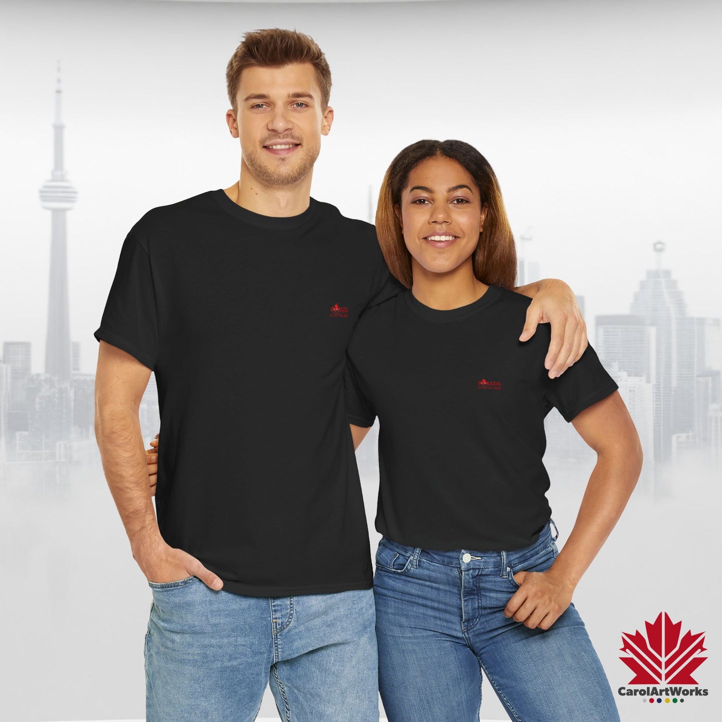 “Canada is not for Sale” Unisex Heavy Cotton Tee – Red Maple Leaf and Mountains, Stylish Canada Shirt