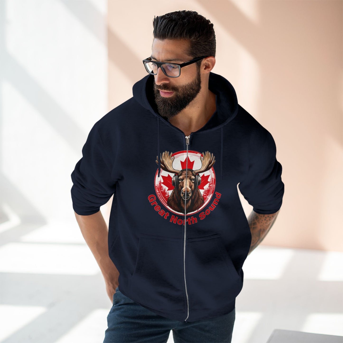 "Great North Sound" Moose and Music Unisex Zip Hoodie