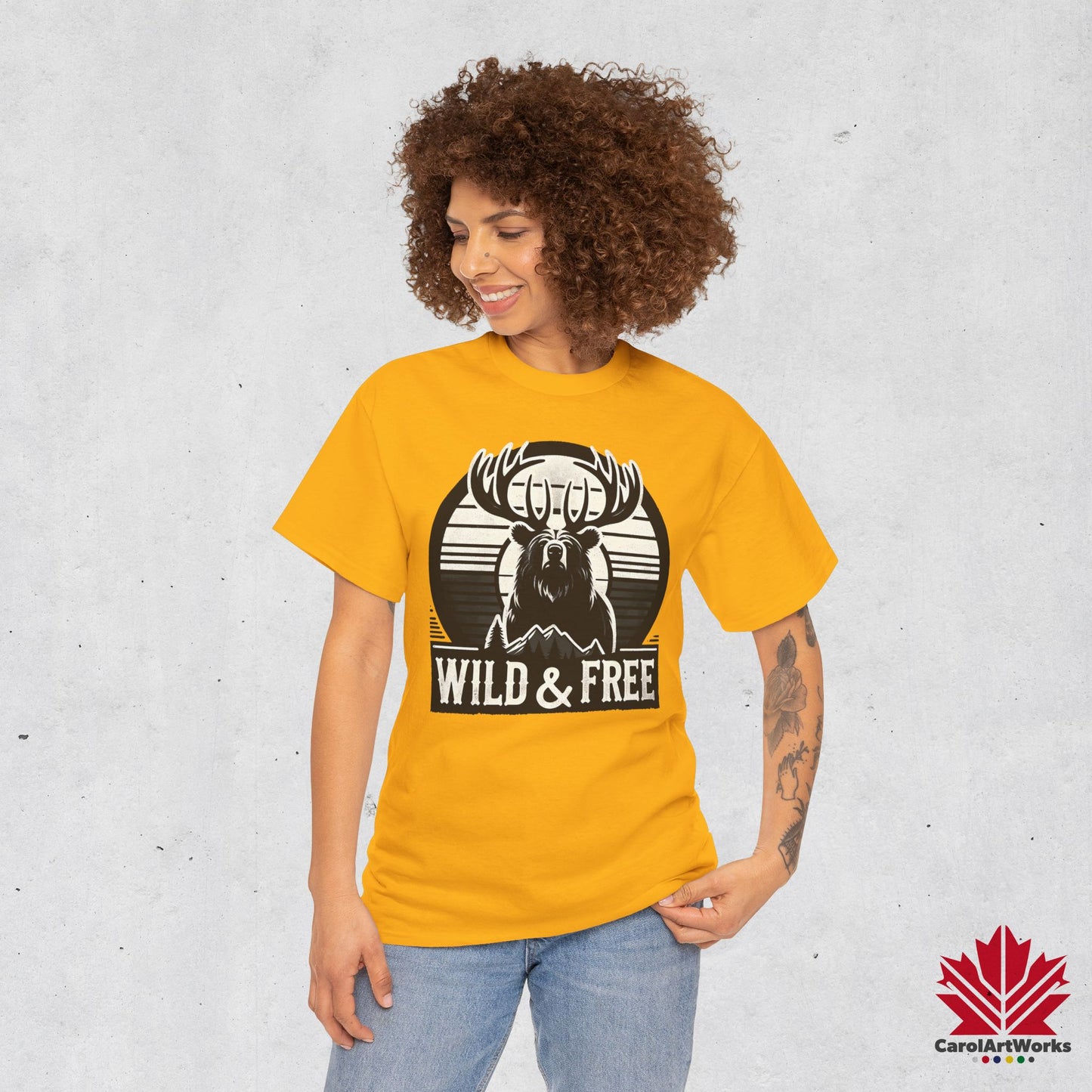 “Wild & Free” Unisex Cotton Tee – Nature Inspired Graphic T-Shirt