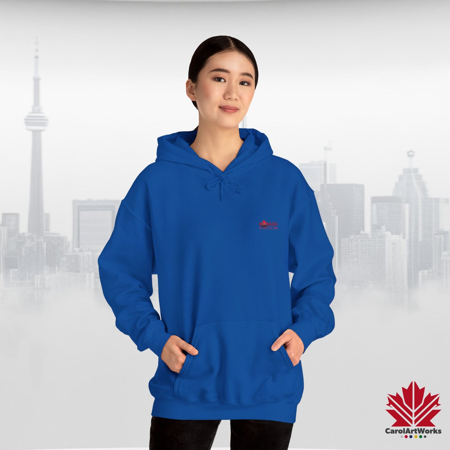 Unisex Hoodie “Canada is Not for Sale” – Red Maple Leaf and Mountains, Warm and Comfortable