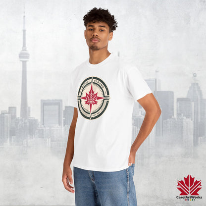 “North Strong” Compass Design – Unisex Cotton Tee – Navigate Adventure with Canadian Pride