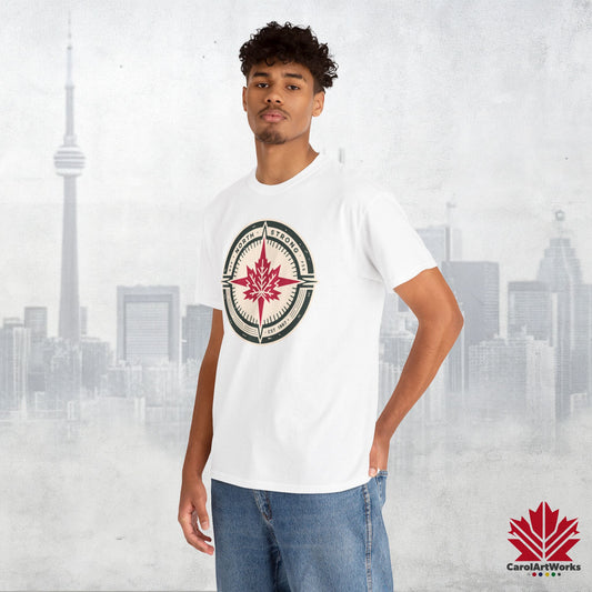 “North Strong” Compass Design – Unisex Cotton Tee – Navigate Adventure with Canadian Pride