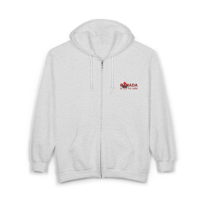 Le Canada n'est pas à vendre. Sweat à capuche zippé minimaliste – Petits caractères, message fort