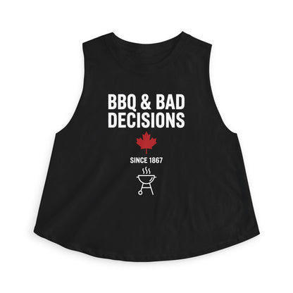“BBQ & Bad Decisions” Cropped Tank - Cute Cottage Weekend Party Top