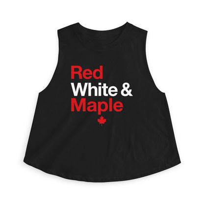 “Red White & Maple” Cropped Tank - Cute Patriotic Maple Graphic Top