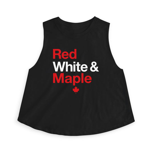 “Red White & Maple” Cropped Tank - Cute Patriotic Maple Graphic Top