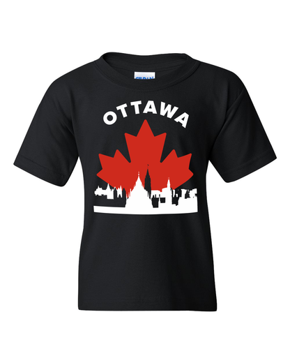 MapleLine Ottawa Kinder-T-Shirt aus schwerer Baumwolle – Strapazierfähiges Material für kleine Kanadier