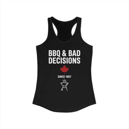 “BBQ & Bad Decisions” Women’s Racerback Tank - Funny Canadian Summer Vibes