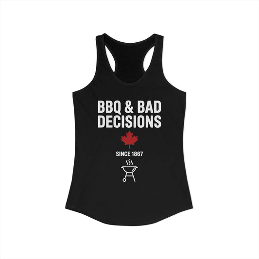 “BBQ & Bad Decisions” Women’s Racerback Tank - Funny Canadian Summer Vibes