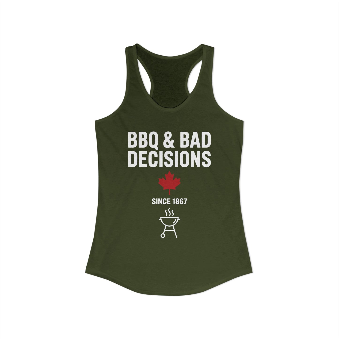 “BBQ & Bad Decisions” Women’s Racerback Tank - Funny Canadian Summer Vibes