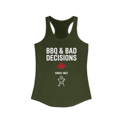 “BBQ & Bad Decisions” Women’s Racerback Tank - Funny Canadian Summer Vibes