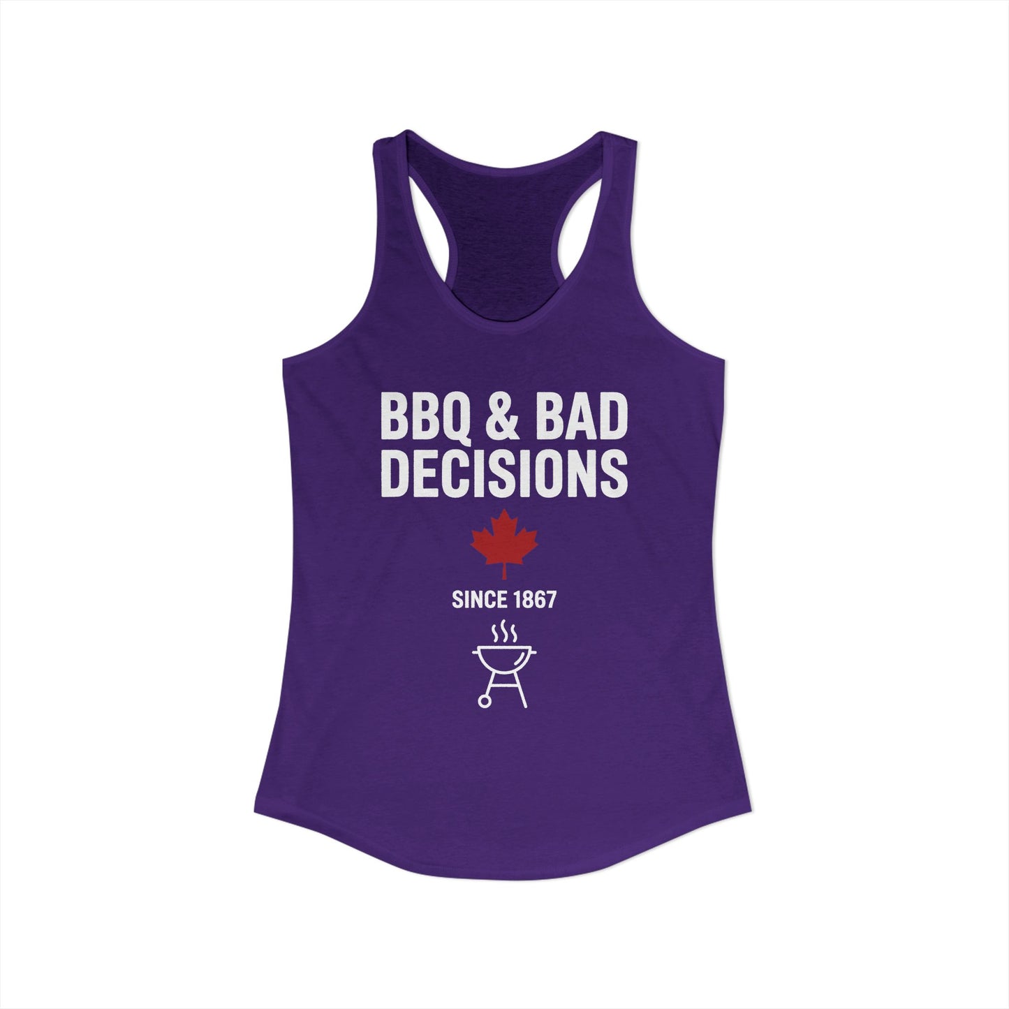 “BBQ & Bad Decisions” Women’s Racerback Tank - Funny Canadian Summer Vibes