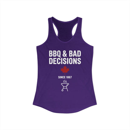“BBQ & Bad Decisions” Women’s Racerback Tank - Funny Canadian Summer Vibes