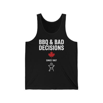 “BBQ & Bad Decisions” Unisex Jersey Tank - Backyard BBQ & Beer Season Essential
