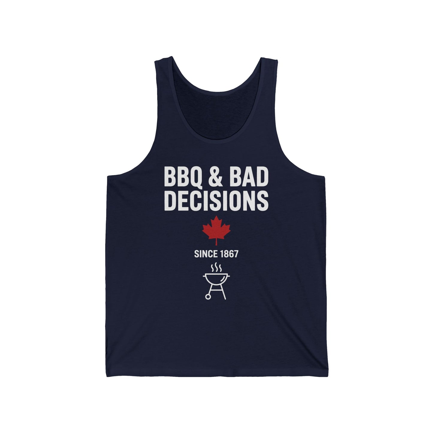 “BBQ & Bad Decisions” Unisex Jersey Tank - Backyard BBQ & Beer Season Essential