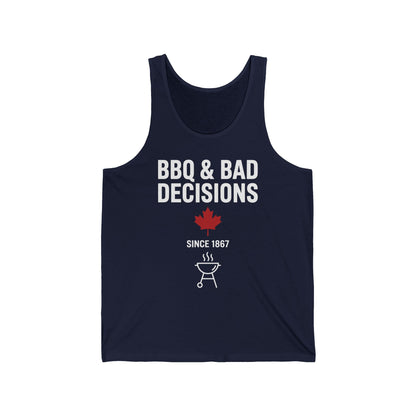 “BBQ & Bad Decisions” Unisex Jersey Tank - Backyard BBQ & Beer Season Essential