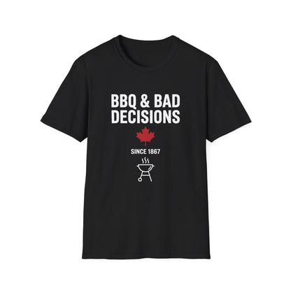 Funny “BBQ & Bad Decisions” Softstyle Tee – Casual Canadian Humor Shirt