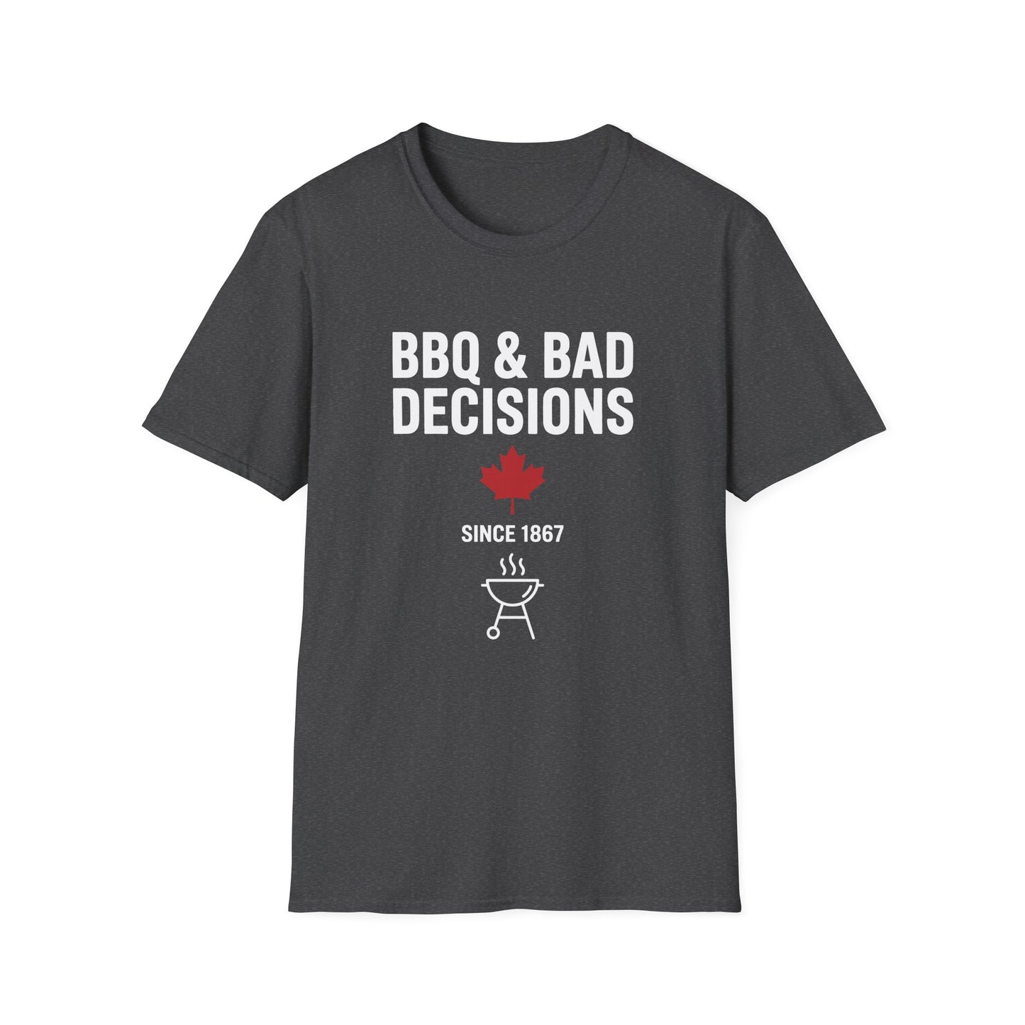Funny “BBQ & Bad Decisions” Softstyle Tee – Casual Canadian Humor Shirt