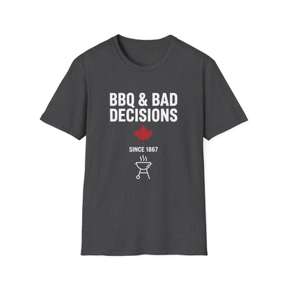 Funny “BBQ & Bad Decisions” Softstyle Tee – Casual Canadian Humor Shirt